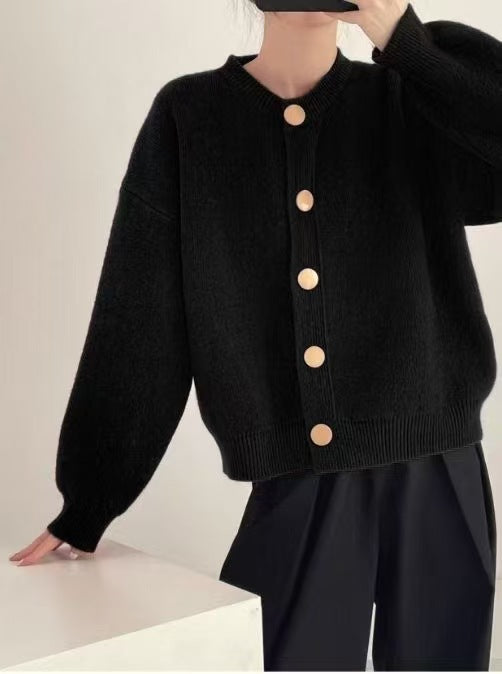 Damen Oversized Strickjacke mit großen Holzknöpfen und weitem Schnitt EB