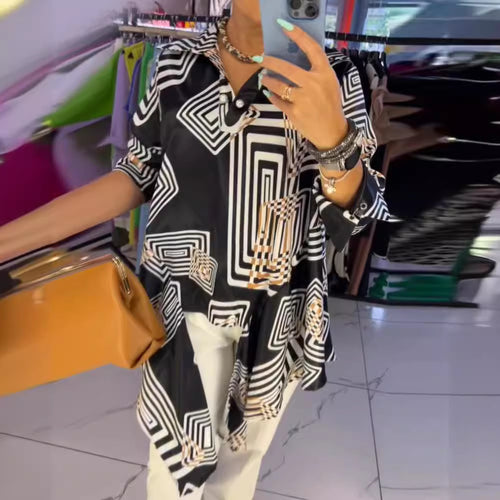 Damen Tunika mit modernem geometrischem Muster und elegantem Schnitt Heidi-Mode