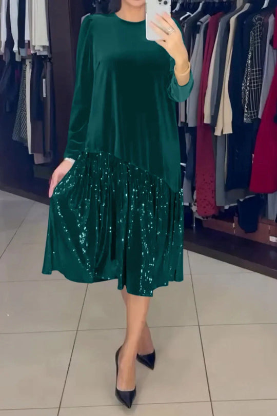 Damen Freizeit Kleid mit elegantem Paillettenrock und weichem Oberteil Heidi-Mode