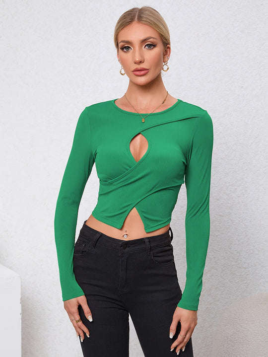 Damen Langarmshirt mit modischem Cut-Out und Raffung EB