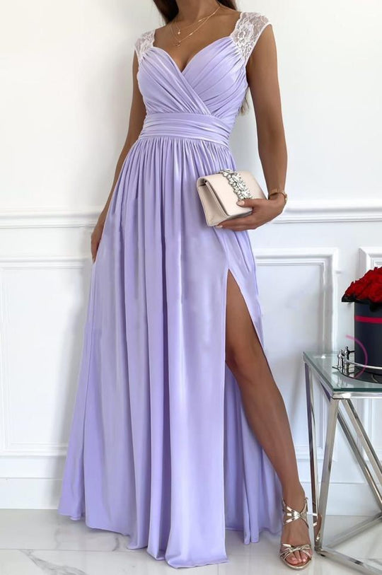 EB | Damen Abendkleid mit elegantem V-Ausschnitt und Rüschendetails
