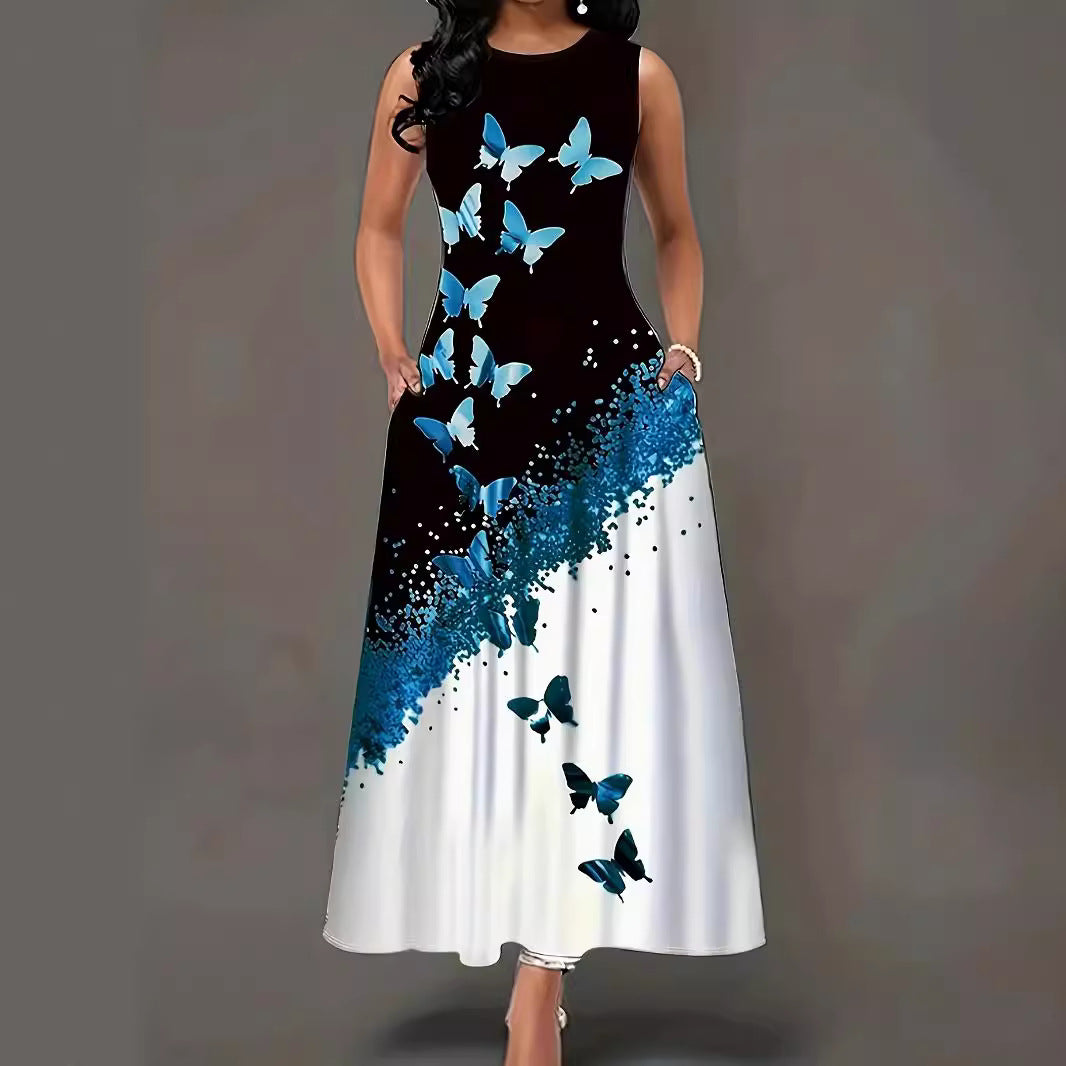 Damen Maxikleid mit elegantem Schmetterlingsdesign und praktischen Taschen EB