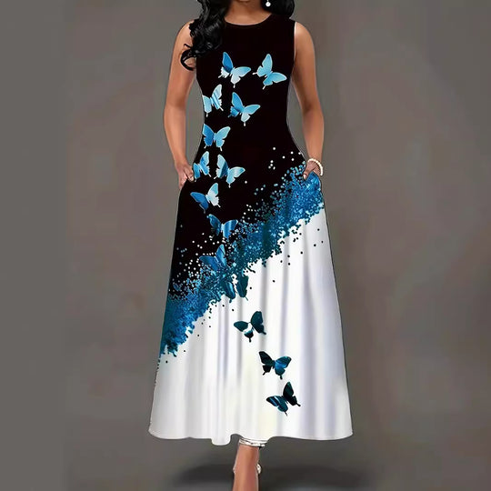 Damen Maxikleid mit elegantem Schmetterlingsdesign und praktischen Taschen EB