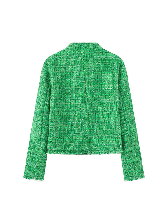 Damen stilvolle Kurzjacke im strukturierten Tweed-Design mit dekorativen Knöpfen EB