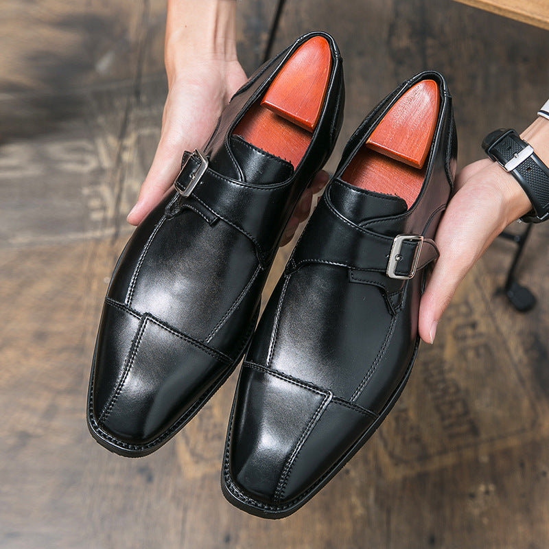 Herren eleganter zweifarbiger Monkstrap-Lederhalbschuh mit einzelner Metallschnalle und handgenähter Sohlenausführung EB