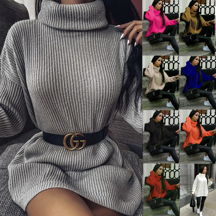 Damen Oversized-Strickpullover mit hohem Kragen und lässigem Schnitt EB
