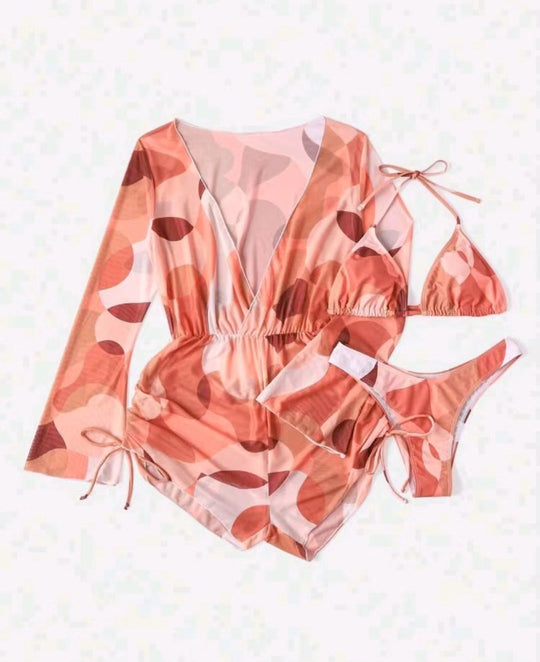 Damen Strand-Outfit mit langärmliger Überbluse und Bikini EB