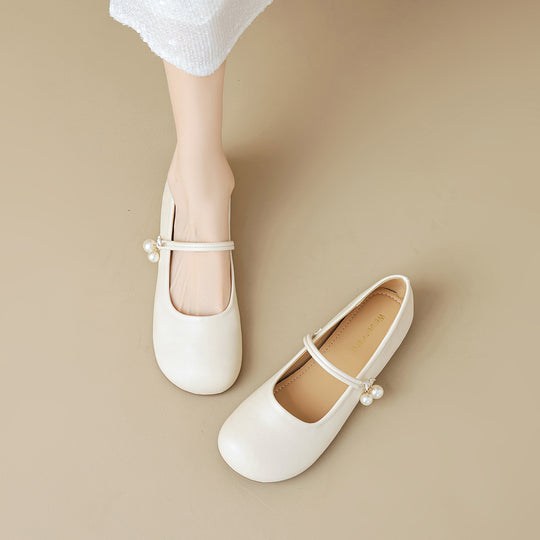 Damen Ballerinas mit modischem Riemchen und Perlenanhängern EB