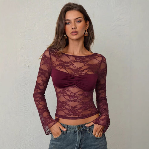 Damen nan tailliertes Spitzenoberteil mit integriertem Bustier und geraffter Brustpartie EB