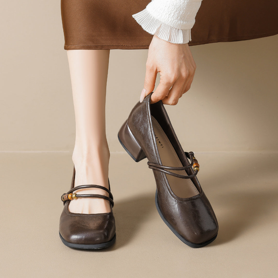 Damen Ballerinas mit dekorativem Riemchen und bequemer Blockabsatz EB