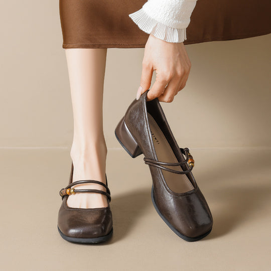 Damen Ballerinas mit dekorativem Riemchen und bequemer Blockabsatz EB