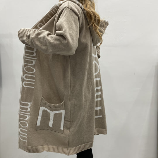 Damen Kapuzen-Cardigan im Oversize-Strick mit Logobordüre EB