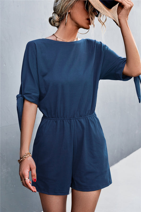 Damen Jumpsuit mit luftiger Passform und modischen Ärmelbändern EB