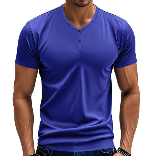 Herren Kurzarm Henley-T-Shirt mit strukturiertem V-Ausschnitt EB
