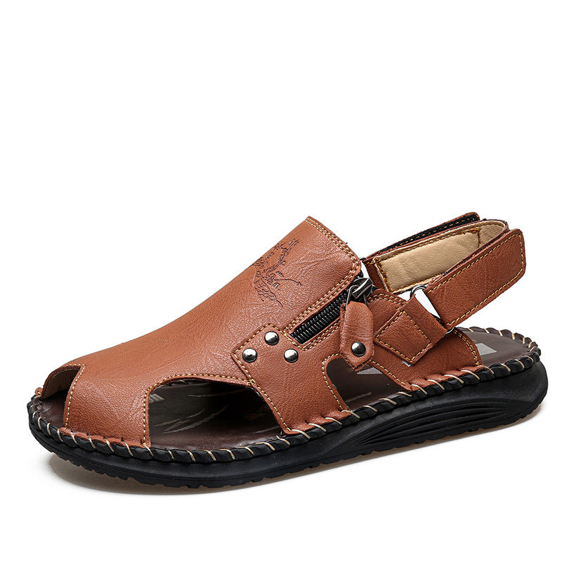 Herren Stilvolle und bequeme Leder-Sandalen mit verstellbarem Riemen EB