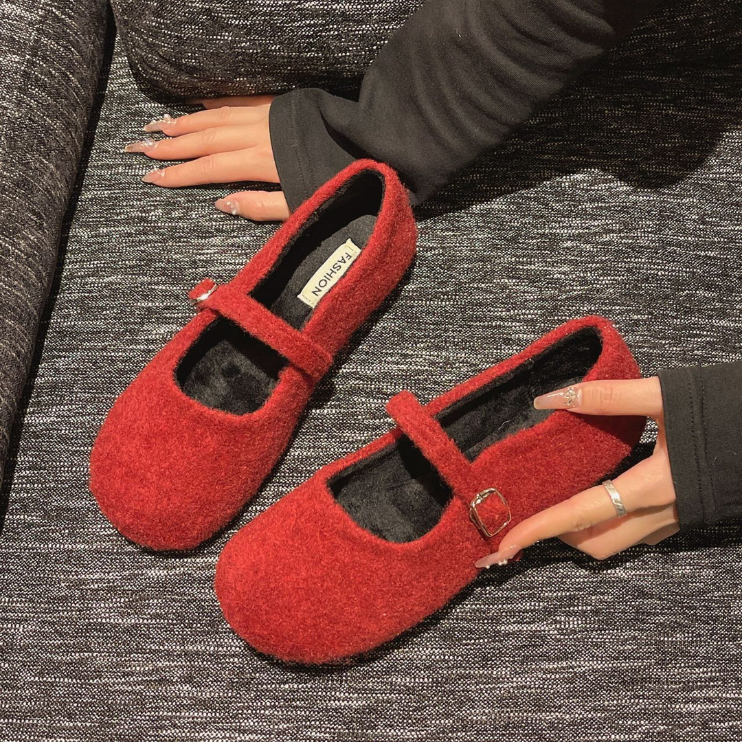 Damen Filzschuhe mit elegantem Riemchen und bequemer Sohle EB
