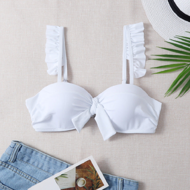 Damen Push-Up-Bikinioberteil mit dekorativem Knoten und Rüschen EB
