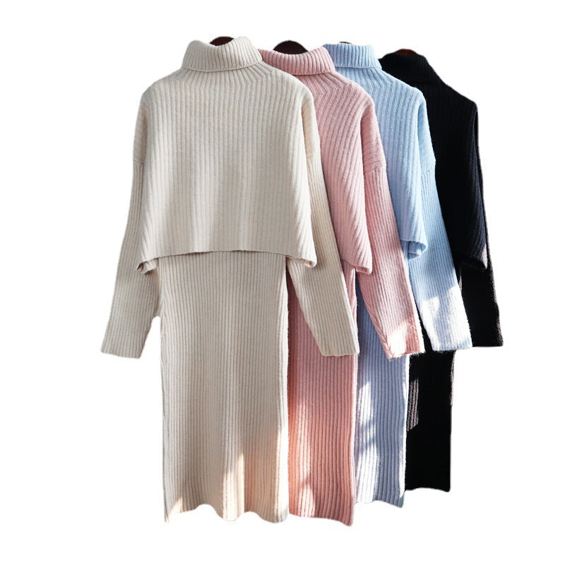 Damen Strickkleid mit hochgezogener Kragenpartie und überschnittenen Ärmeln EB