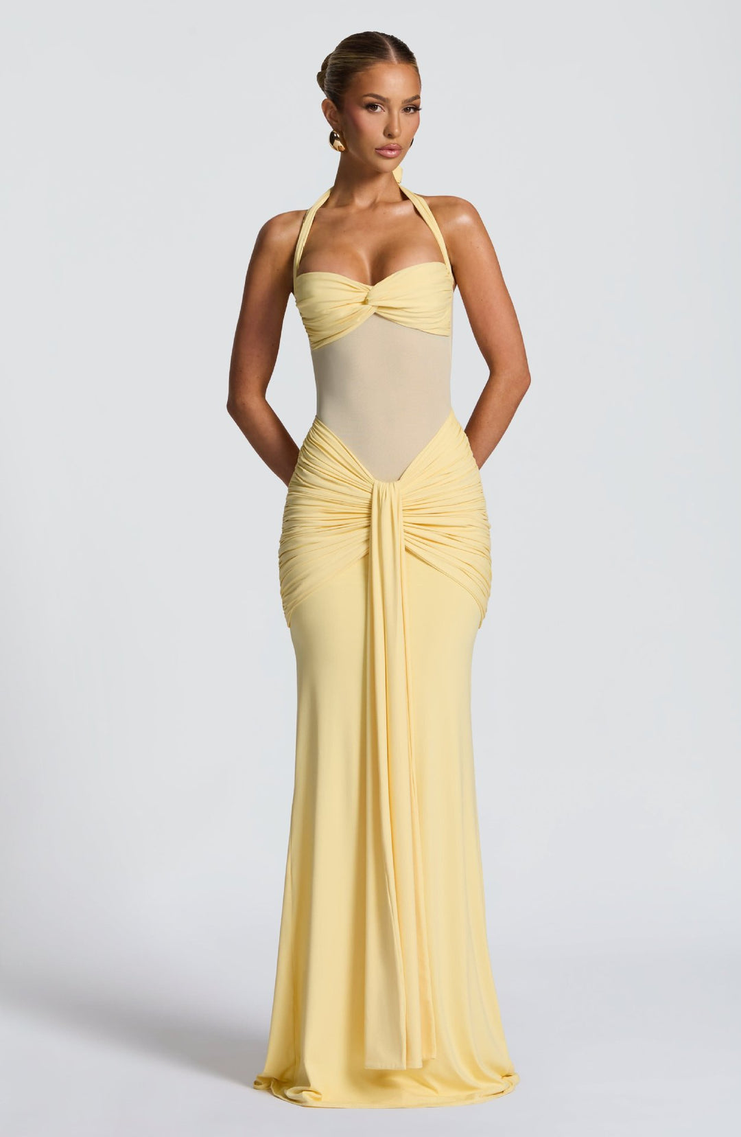 Damen figurbetontes Abendkleid mit innovativem Rüschendesign und fließendem Schnitt EB