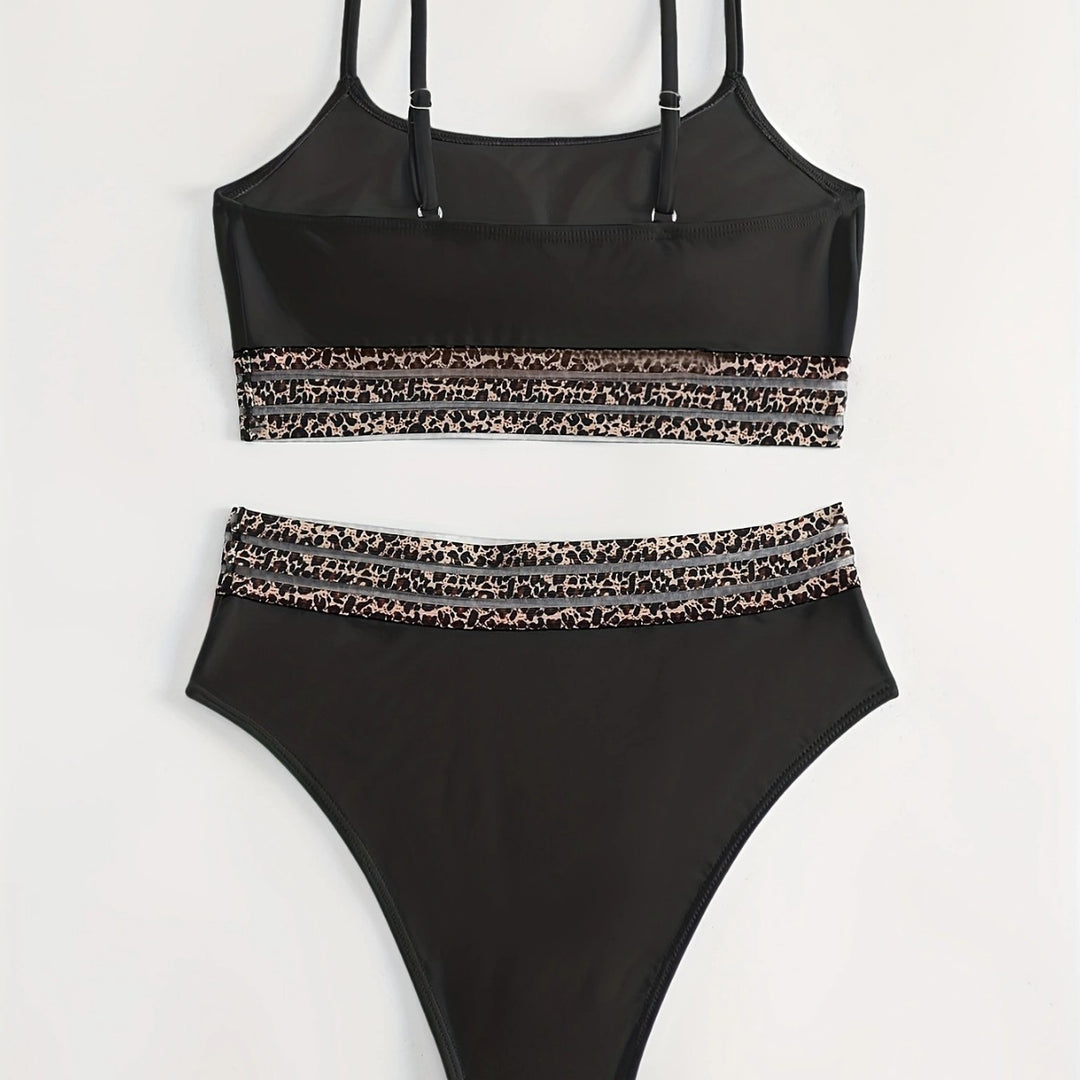 Damen Bikini-Top mit hoch geschnittenem Unterteil und Leopardendruck EB