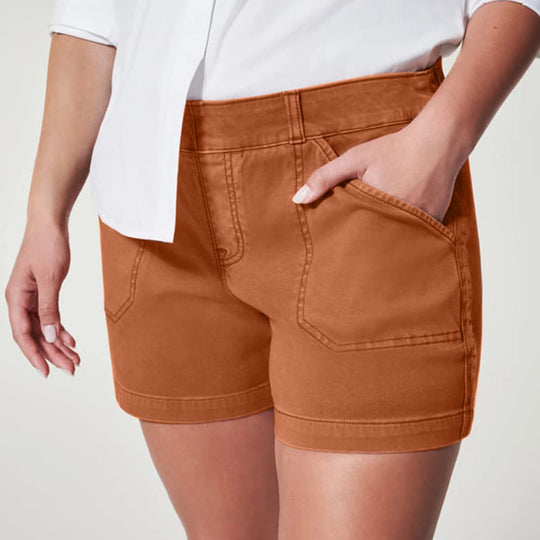Damen modische Baumwoll-Shorts mit hoher Taille und seitlichen Taschen EB