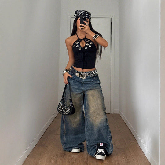 Damen Elegantes und aufregendes Haltertop mit dekorativen Ösen EB