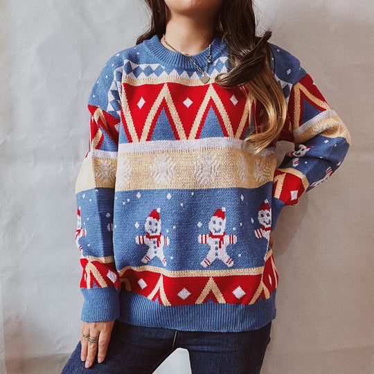 Damen Festlicher Winterpullover mit lebhaftem Weihnachtsdesign EB