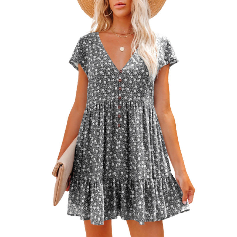 Damen Sommerkleid mit floralen Mustern und Knopfdetails EB