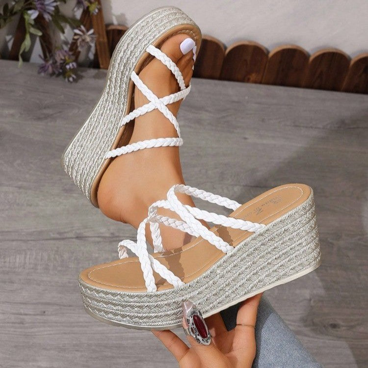 Damen Plattform-Sandalen mit geflochtenem Riemendesign und modischem Absatz EB