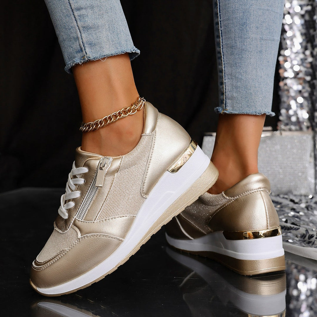 Damen Plateau-Sneaker mit Keilabsatz und Reißverschluss EB
