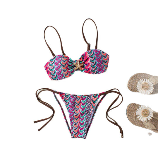 Damen Bandeau-Bikini mit glamourösem Muschelmuster EB