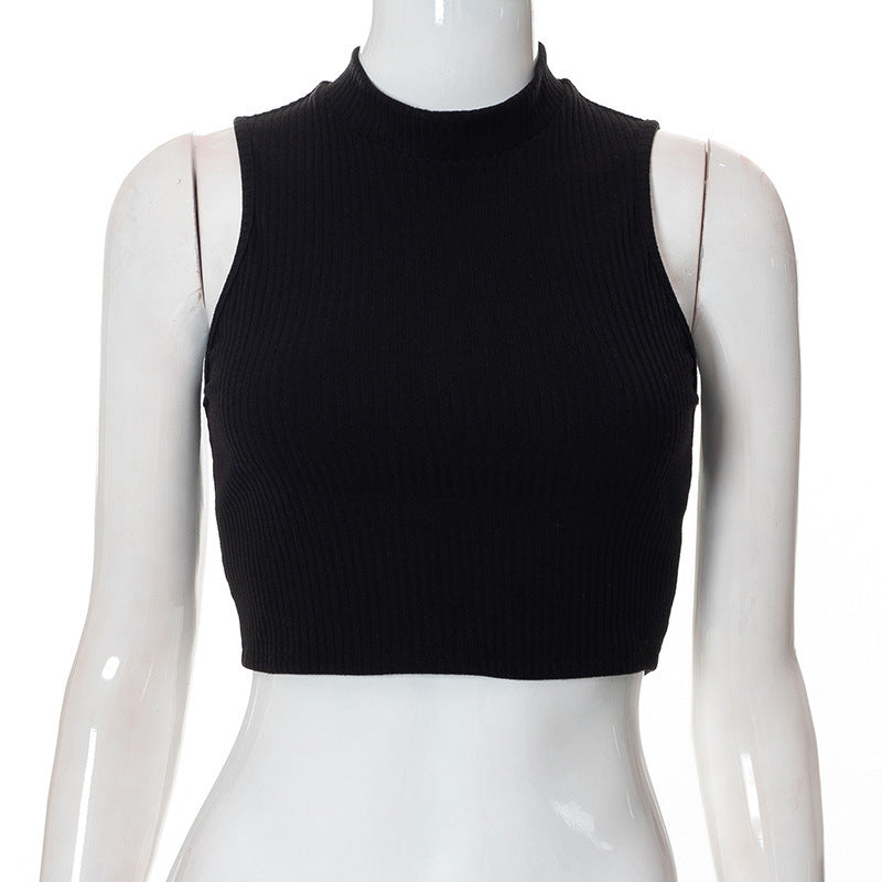 Damen Hochgeschlossenes Crop-Top aus Rippstrick EB
