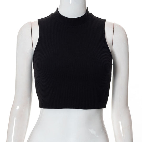 Damen Hochgeschlossenes Crop-Top aus Rippstrick EB