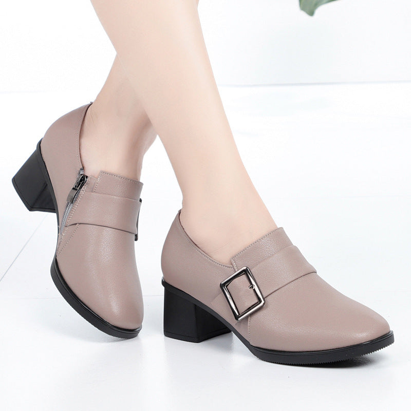 Damen elegante Stiefeletten mit modischem Riemen und hochwertigem Blockabsatz EB