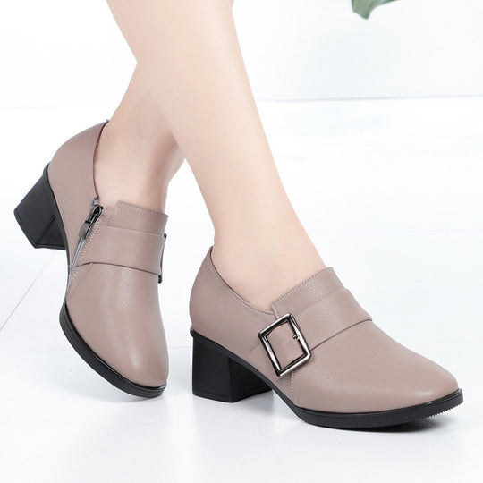Damen elegante Stiefeletten mit modischem Riemen und hochwertigem Blockabsatz EB