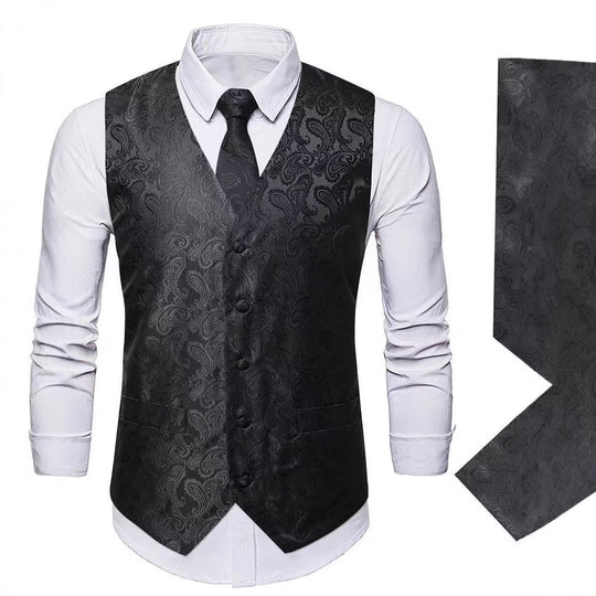 Herren nan Paisley Satin Anzugweste Set mit Krawatte und Einstecktuch EB