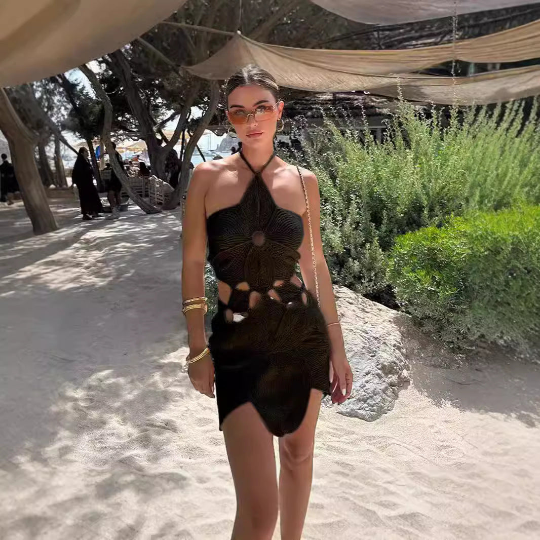 Damen Häkelkleid mit Cut-Outs und Blumenmuster EB