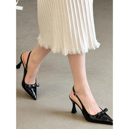 Damen spitze Slingback-Pumps mit eleganter Schleifenverzierung EB