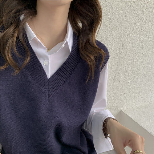 Damen Ärmellose Strickweste mit V-Ausschnitt und Rippdetails EB