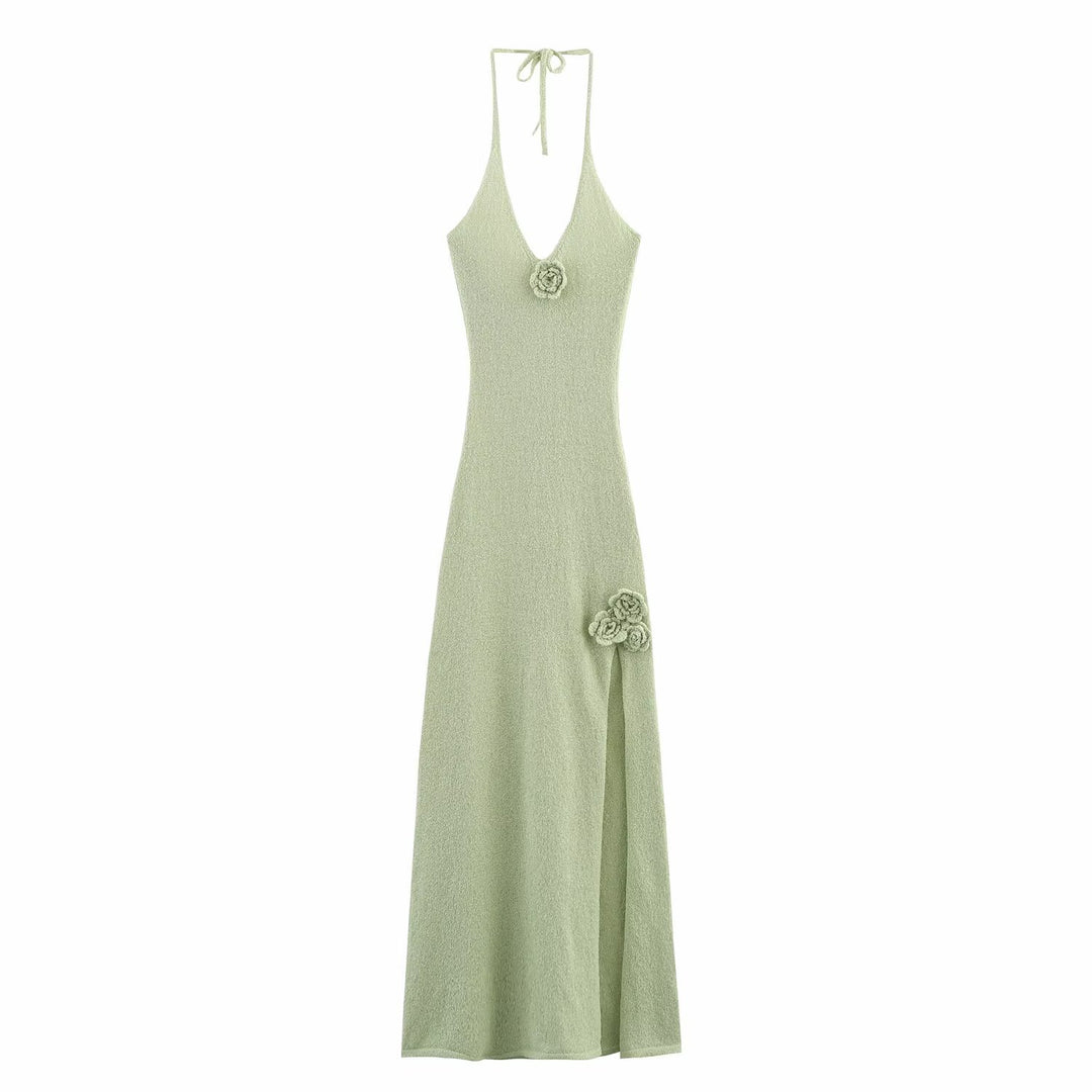 Damen Maxikleid mit floralem Akzent und niedrigem V-Ausschnitt EB