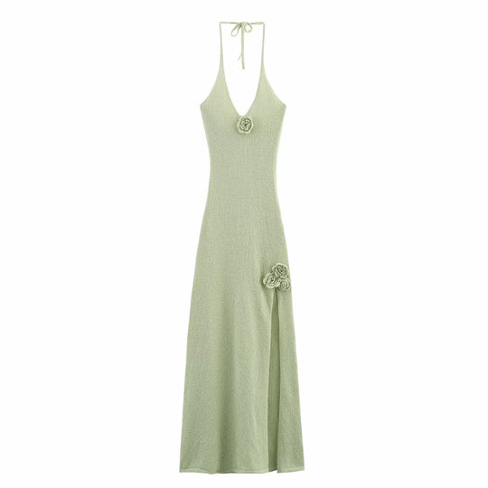 Damen Maxikleid mit floralem Akzent und niedrigem V-Ausschnitt EB