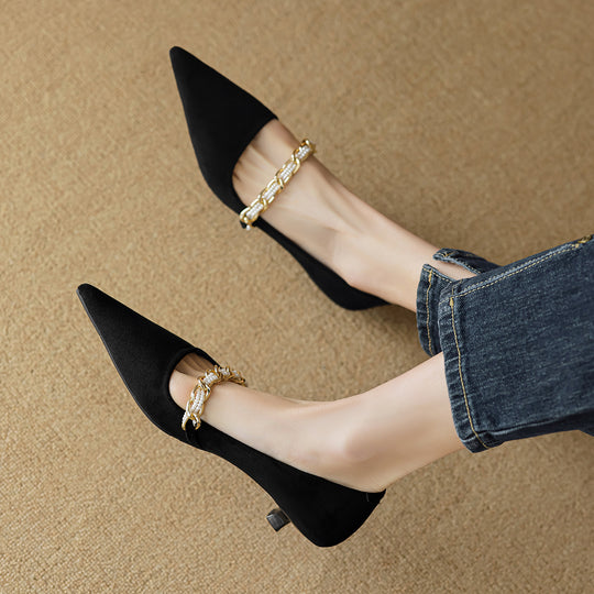 Damen elegante spitze Ballerinas mit modischer Kettenapplikation EB