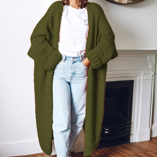 Damen Großer Strickmantel mit tiefen Taschen und voluminösen Ärmeln EB