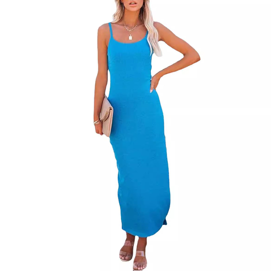 Damen Maxikleid mit feiner Ribstruktur und Spaghettiträgern EB
