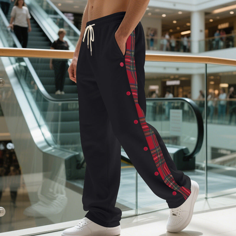 Herren Relaxed-Fit Jogginghose mit Druckknopf-Seitenschlitz und Karopaneel EB