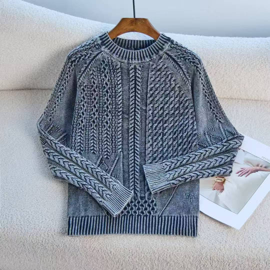 Damen Eleganter Grobstrickpullover mit kunstvollem Design EB