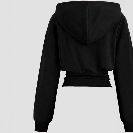 Damen Kurz geschnittener Kapuzenpullover mit tailliertem Rippenbund EB