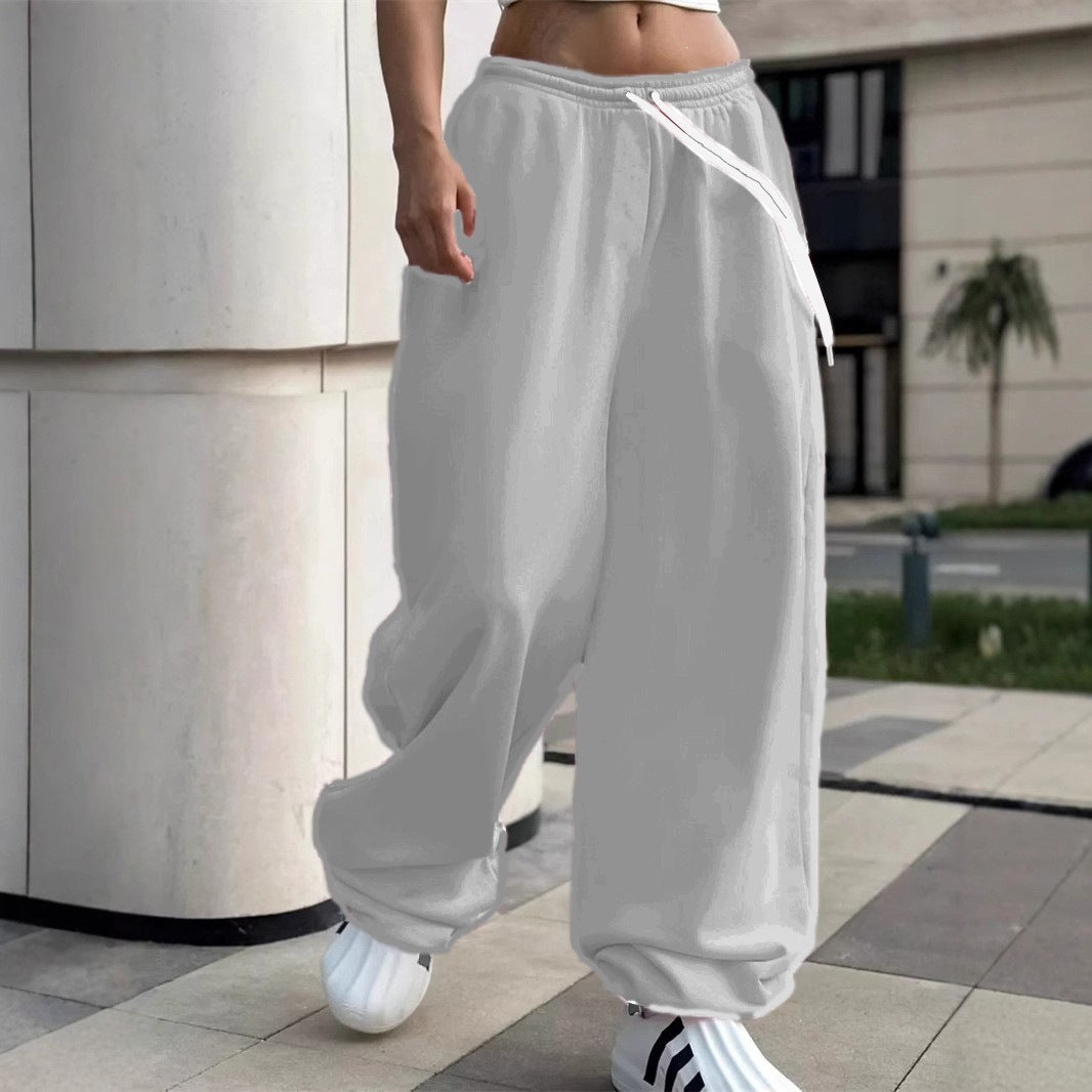 Damen nan weite Baggy-Jogginghose mit hohem Komfortbund, Kordelzug und elastischen Knöchelbündchen EB