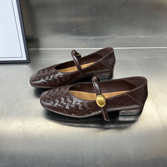 Damen Ballerinas mit modischem Flechtmuster und dekorativem Riemen EB