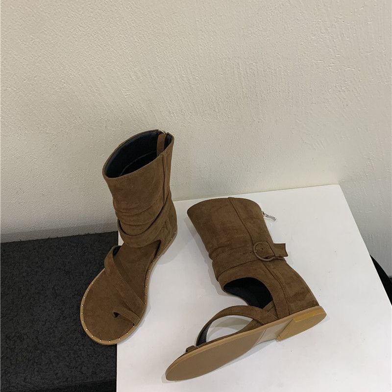 Damen modische Stiefeletten mit offener Zehenpartie und flexiblem Riemen EB